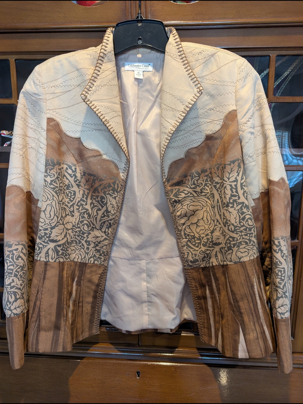 Vintage Coldwater Creek Western-Style Faux Suede Patchwork Jacket – Size 10